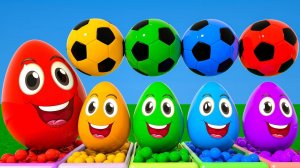 Разноцветные яйца-сюрпризы - Песенка Колеса на автобусе - Детские стишки и песенки