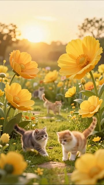 Коты в цветочном раю: весеннее приключение #кошки #цветы #природа