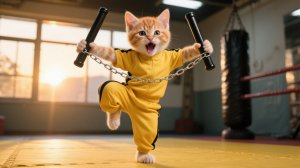 Веселая поездка котёнка в тигровой шапочке в Гонконг: подражание статуе Брюса Ли｜Дневник Дейзи 57