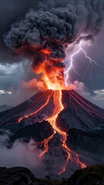 «Извержение вулкана: огонь и молнии» #вулкан #природа #катастрофы