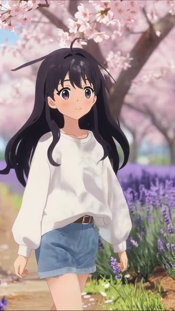 Весенний день среди цветущих деревьев #аниме #природа #вдохновение