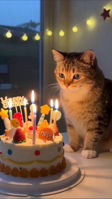 С днём рождения! Праздничный торт и кот #кот #деньрождения #праздник