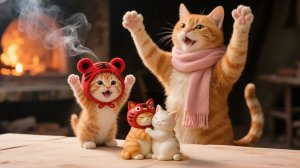 Котёнок в тигровой шапочке спешит в гончарную мастерскую за подарком для Белого Котёнка  приглашения