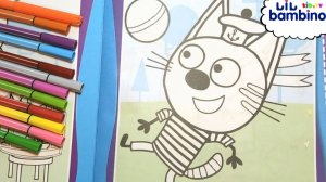 Три Кота - Коржик играет в мяч, раскраска для детей из мультика Три Кота.