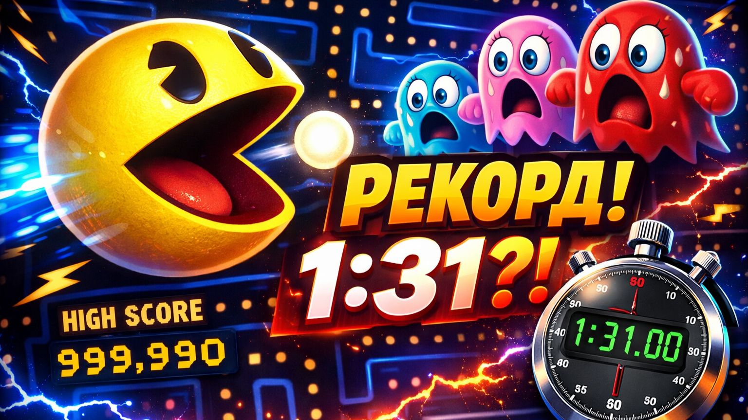 PACMAN РЕКОРД! ПРОХОЖДЕНИЕ ПЕРВОГО УРОВНЯ С РЕКОРДНЫМ ВРЕМЕНЕМ 1:31!
