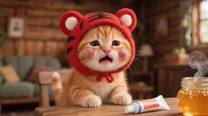 Распухшие щёчки! Котёнка в тигровой шапочке ужалили пчёлы во время сбора мёда