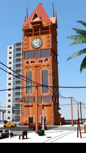 3D Clock Tower - Dramatic Collapse Simulation