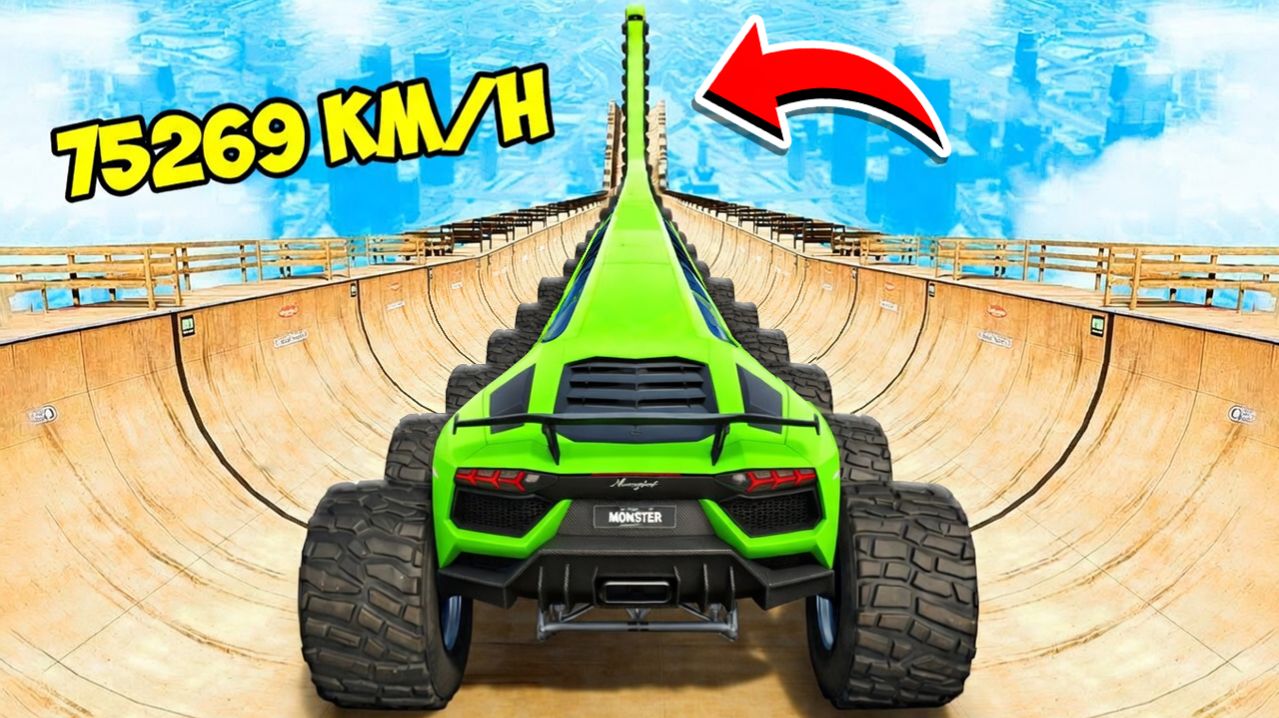 СПУСК БЕЗ ТОРМОЗОВ НА САМОМ ДЛИННОМ ЛИМУЗИНЕ ЛАМБОРГИНИ МОНСТР ТРАК ПО ТРАМПЛИНУ В ГТА 5!