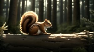 Белка на лесном бревне — спокойная анимация природы