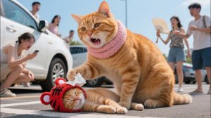 Страшные 43°C: Котёнка в шапочке заперли в машине, тепловой удар. Мама-кошка спешит на помощь