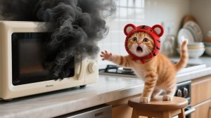 Кухонная катастрофа! Котёнок в шапочке решил поэкспериментировать с микроволновкой — молоко повсюду