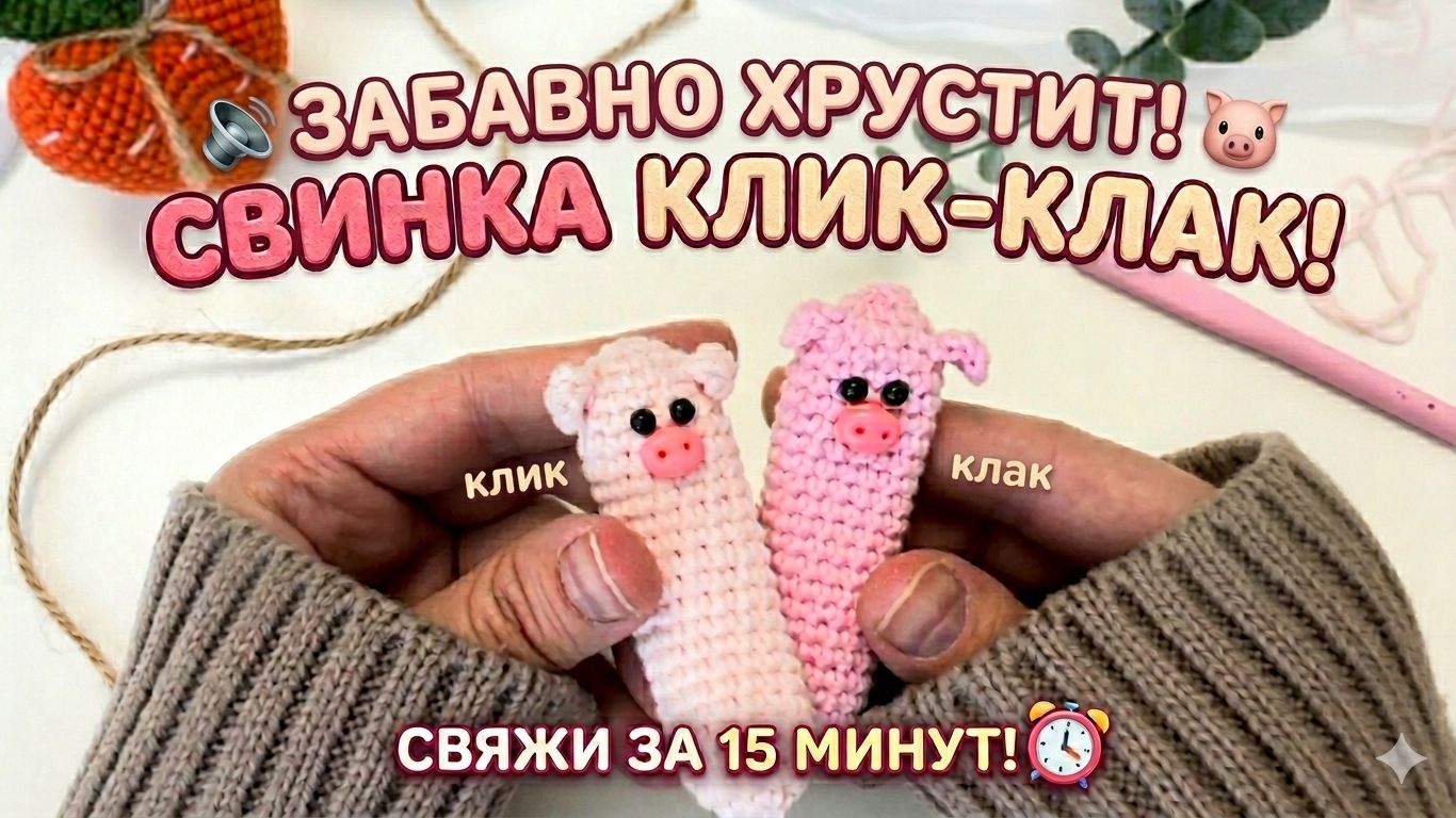 Свинка Клик-Клак: вяжем антистресс за 15 минут! 🐷✨