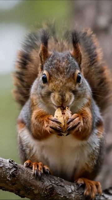 Бурый белка наслаждается орехом #природа #животные #белки