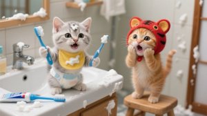 Зубная паста повсюду! Первый день старшего брата, обучающего котёнка жизненным навыкам