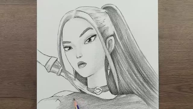 Как нарисовать Миру из аниме «Охотники на демонов» (K-pop), шаг за шагом.