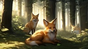 Лисы в утреннем лесу — спокойная анимация природы