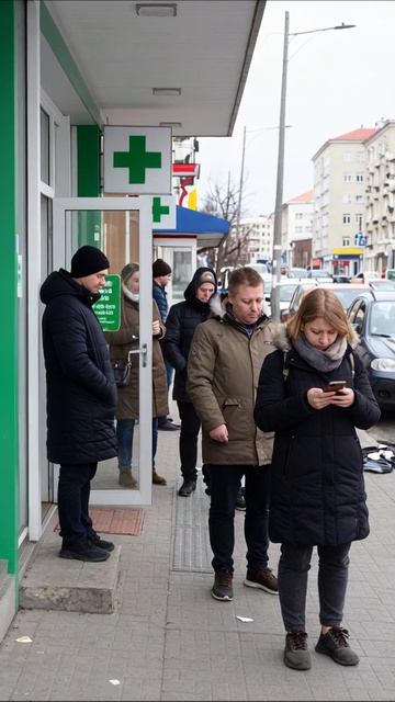 Ожидание в серых днях: надежда на лекарства #аптека #очередь #пандемия