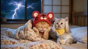 Боится темноты и грома! Кот в тигровой шапочке помогает серебристому котёнку победить страхи
