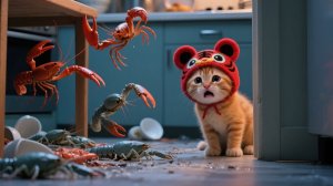 Котёнка в тигровой шапочке ущипнул лобстер, мама-кошка приходит на помощь | Дневники Дейзи 67