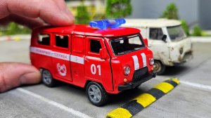 Пожарная машина УАЗ Буханка 1:43 обзор модели Автоград. Про машинки