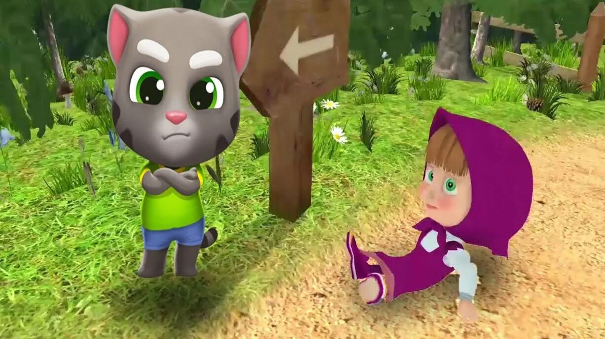 Маша и Медведь Против говорящего кота Тома! кто быстрее! игры для детей с любимыми персонажами!