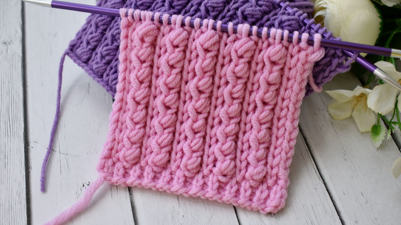 Красивый объемный узор спицами для свитера или шапки