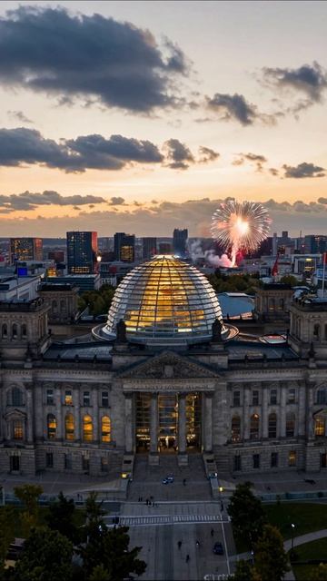 Фейерверк над Рейхстагом в Берлине #Берлин #фейерверк #архитектура