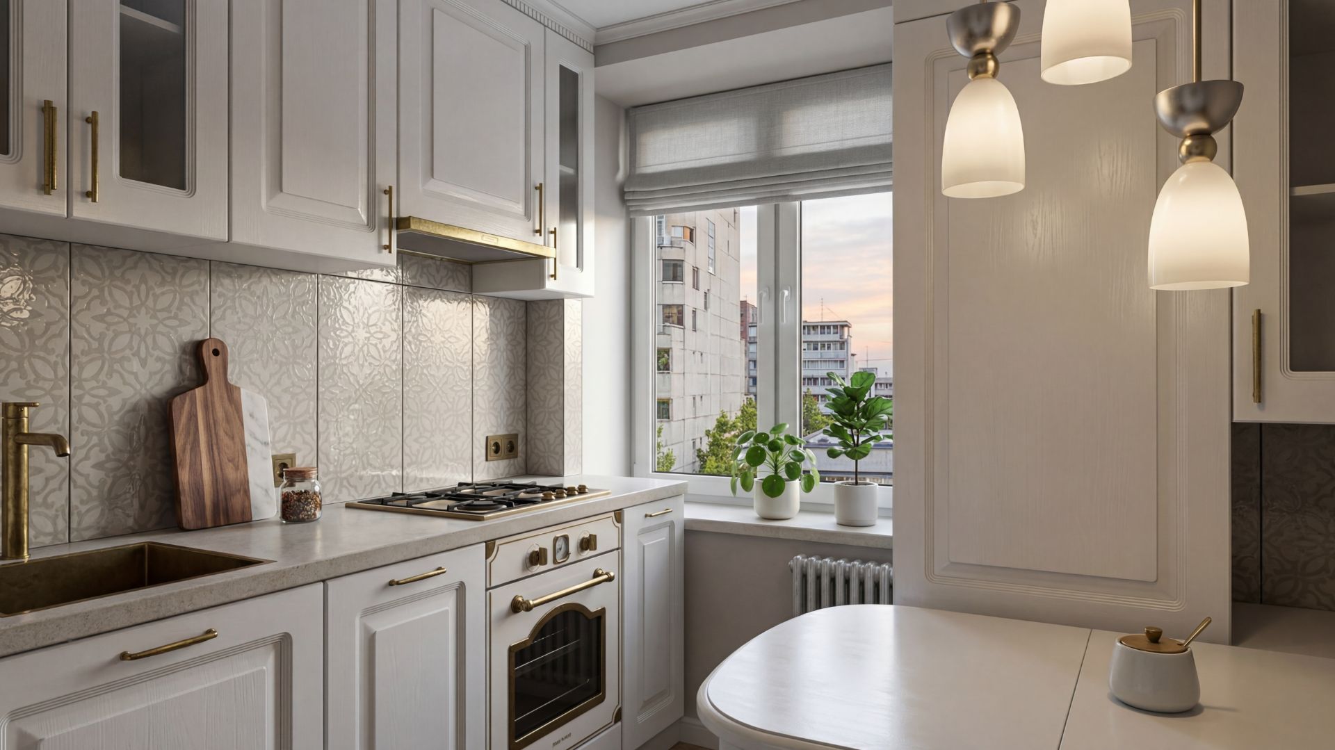 Кухня и коридор в неоклассическом стиле: дизайн в Планоплане, SketchUp, D5 Render и нейросетях