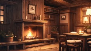 Тёплый камин в деревянном доме — уютная анимация для сна