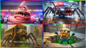 ПАТРИК против ПОЛИЦЕЙСКАЯ МАШИНА, ШКОЛЬНЫЙ АВТОБУС МОНСТР и МИНИОН. ПРИКЛЮЧЕНИЯ мультик для детей