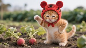 Котёнок в  шапочке привередничал в еде, мама увезла его на ферму — он упал без сил от усталости