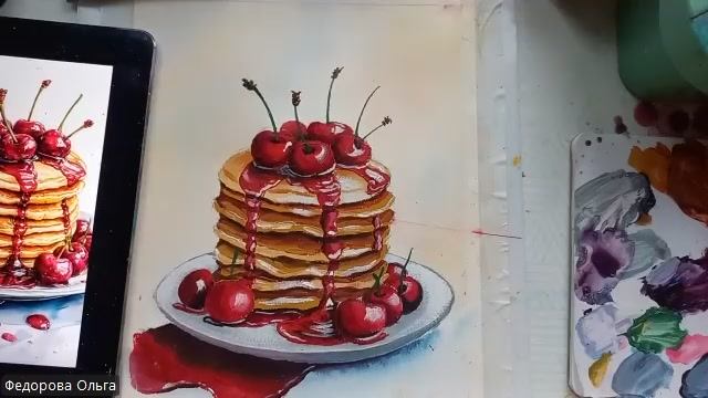 Акрил. Блины с вишней
