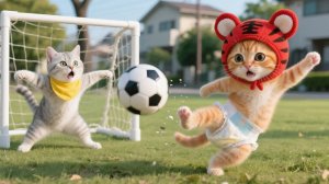 Котёнок в тигровой шапочке разбивает мячом окно соседа! Извинения троих котов согревают сердца