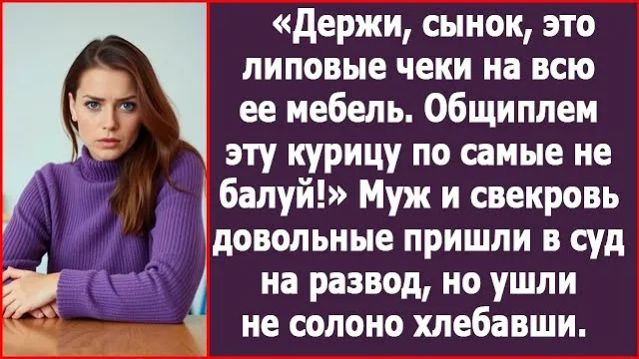 Держи, сынок, это липовые чеки на все ее мебель!| ИСТОРИЯ ИЗ ЖИЗНИ | АУДИО РАССКАЗ | СЛУШАТЬ ИСТОРИЮ смотреть онлайн
