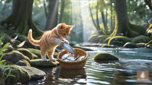 😹Маленький милый котёночек наловил вкусной рыбки в корзиночку🔥