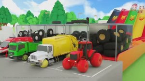 Учим цвета с помощью шин для сборки городских грузовиков - Изучение цветов с помощью фруктовых колес