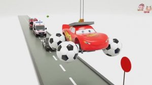 учим цвета с препятствия в виде резервуара с водой и грузовика с футбольным мячом и колесами