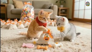 Незабываемая хэллоуинская ночь котёнка в тигровой шапочке и серебристого котёнка