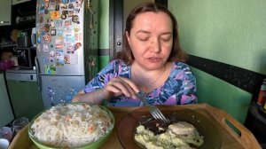 Мукбанг/Пшеная каша с запеченной курицей/Фунчоза/Еда/Вкусная домашняя еда