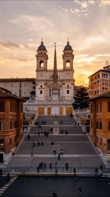 Закат над Испанской лестницей #Рим #путешествия #архитектура