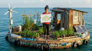 Она ушла от цивилизации и построила себе плот из бамбука со всем самым необходимым.