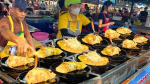 Потрясающие навыки! Тайская пара приготовила лучший омлет с морепродуктами, Тайская уличная еда