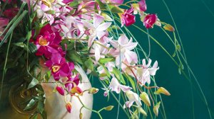 Таймлапс картины "Орхидеи в латунной вазе"