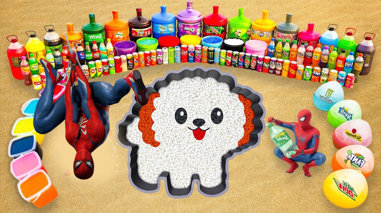 Мультики для детей. Копаем собачку на песке и заливаем газировками. Мультики залипалки