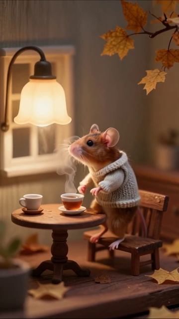Уютный вечер с кофе: весёлый мышонок #мыши #уют #кофе