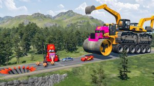 Гигантский бульдозер-дробилка, пожиратель грузовиков. Beamng.Drive. 🔥👍