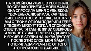 На ужине по случаю приезда моей мамы, она спросила, как живётся в квартире, которую она подарила…