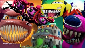 БИТВА: МАККУИН САМОЛЁТ-ПОЖИРАТЕЛЬ, ЗОМБИ СКОРАЯ ПОМОЩЬ, ТРОЙНЯШКИ ПАУЧИХИ, МАШИНА -ПАУК Ep. 102