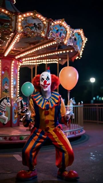 Загадочный клоун на карусели #клоун #карусель #ночное_развлечение