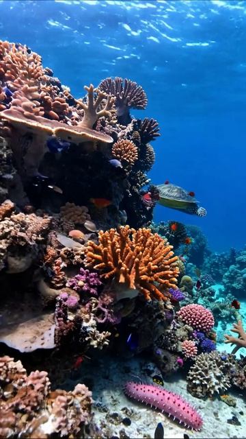 Подводный мир: черепаха и кораллы #подводныймир #черепаха #кораллы